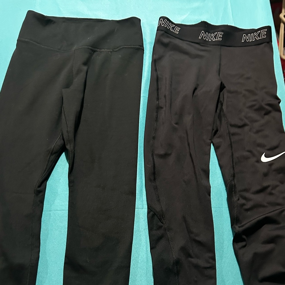 TWO pair Nike Therma-Fit Black leggings one cropped